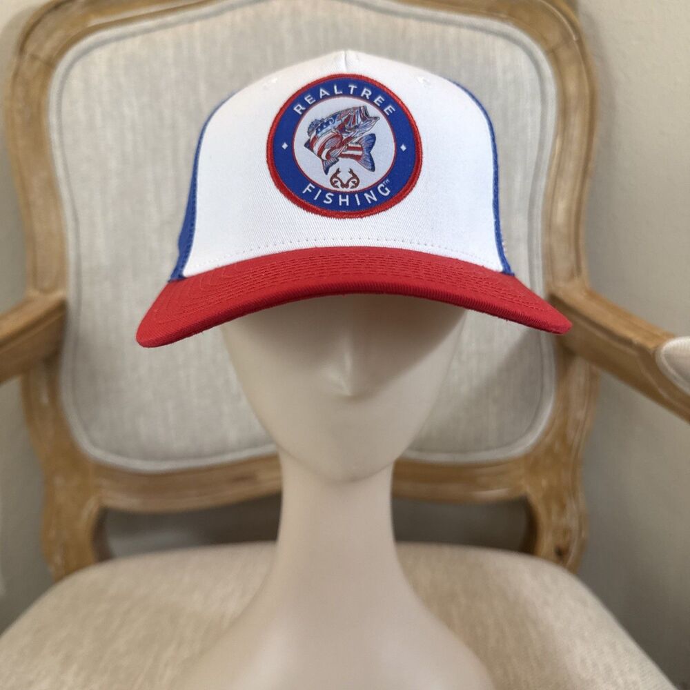Realtree Patch Baseball Trucker Hat Mesh Red Blue White Outdoor Cap Fish Snap